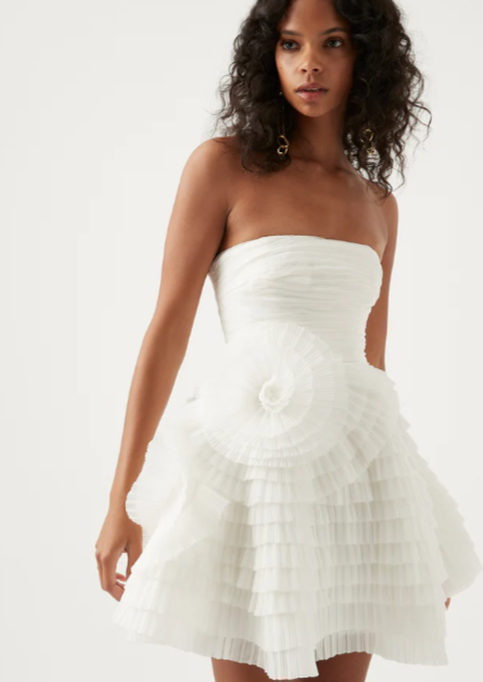 IVORY EXPRESSIVE PLEATED MINI DRESS