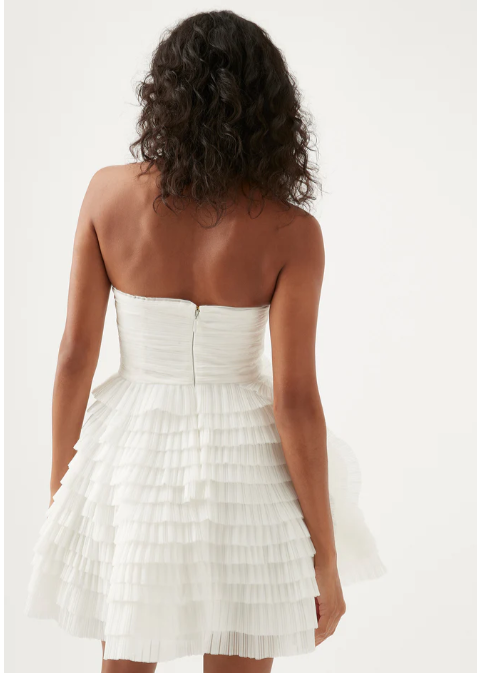 IVORY EXPRESSIVE PLEATED MINI DRESS