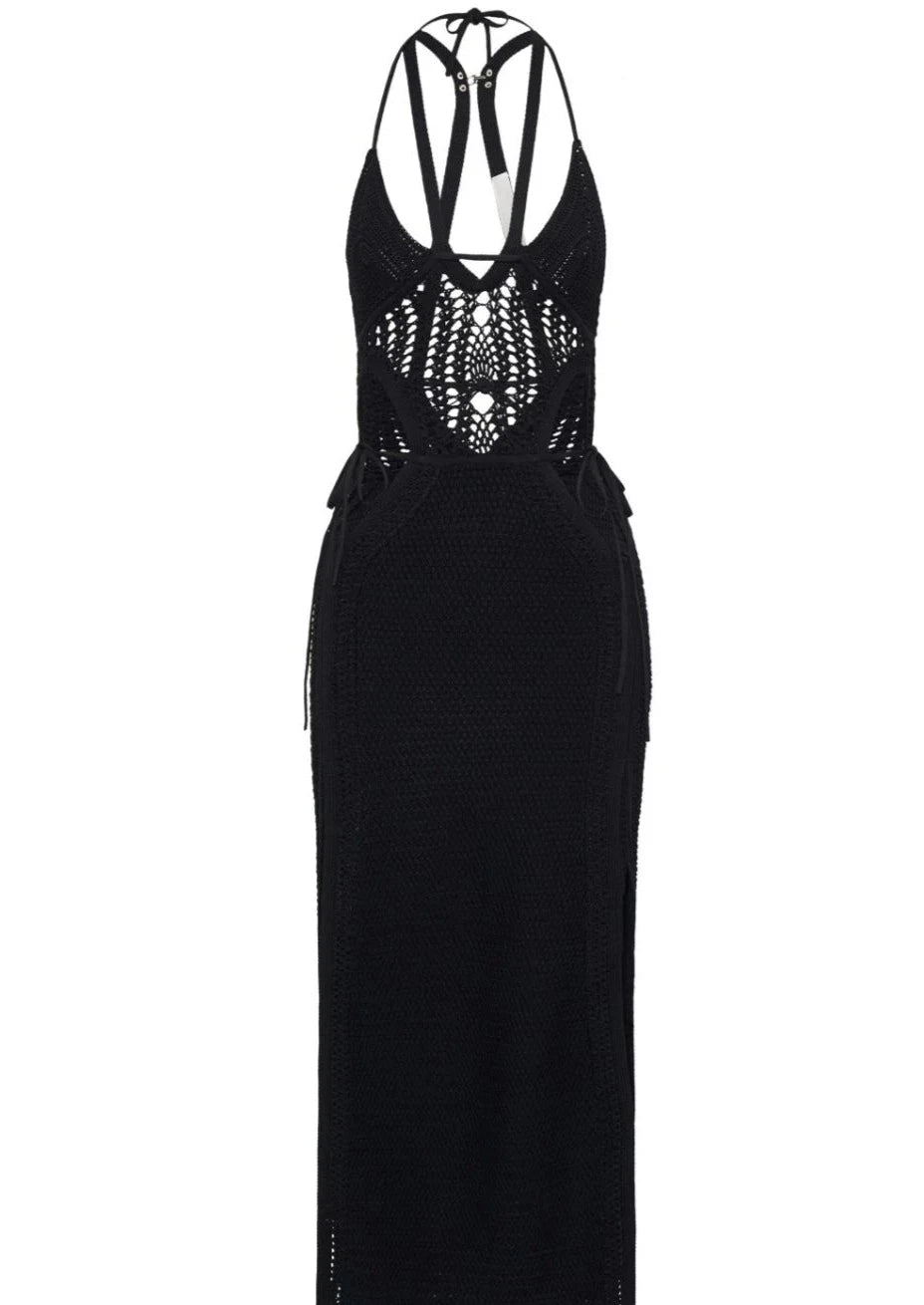 CROCHET TIE BUTTERFLY DRESS BLACK