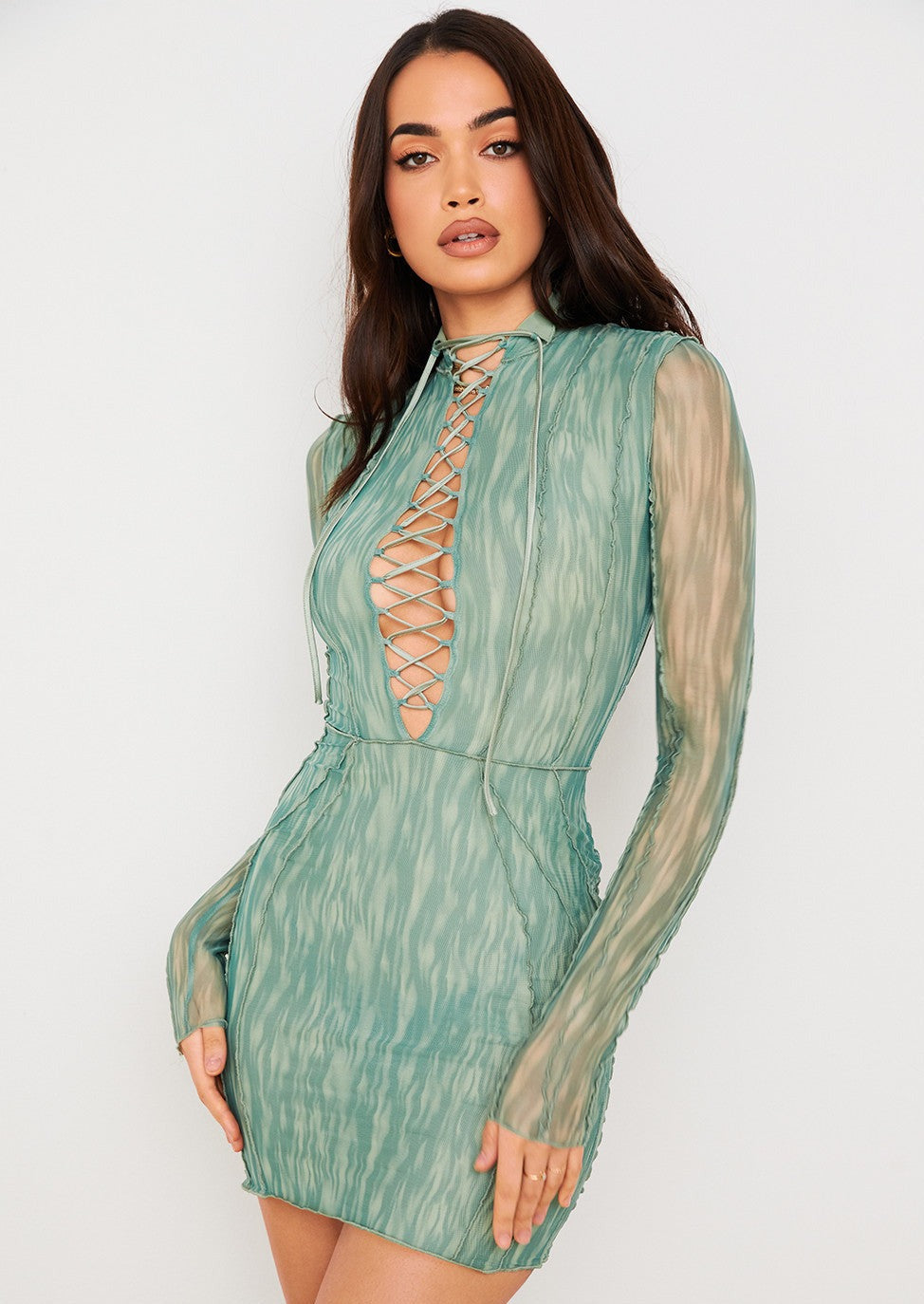 DYLAN IVY LACE UP DRESS GREEN