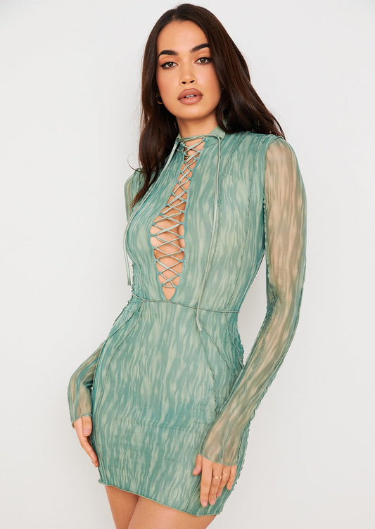 DYLAN IVY LACE UP DRESS GREEN