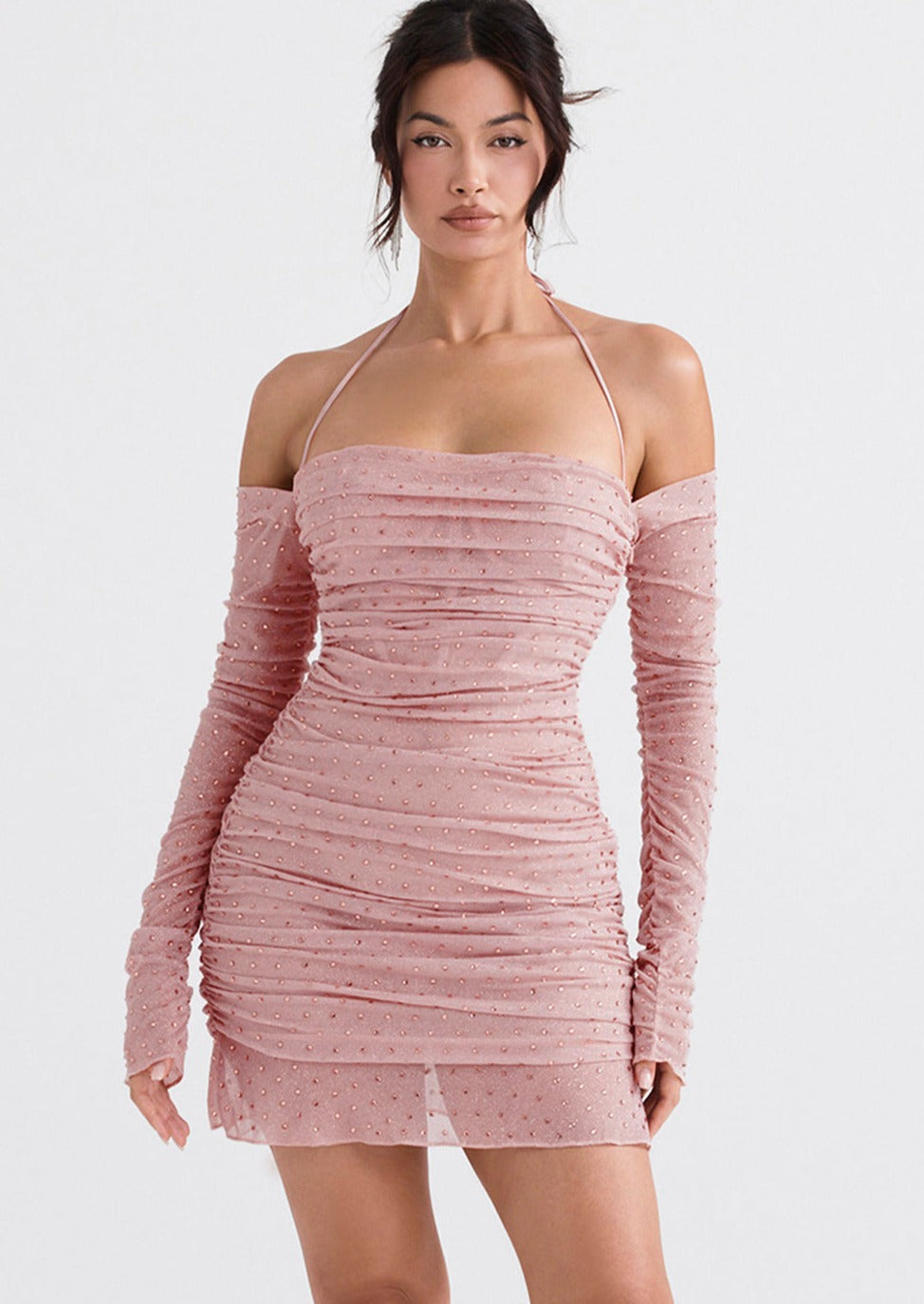 ESTELLA CRYSTALLISED DRESS SOFT PINK