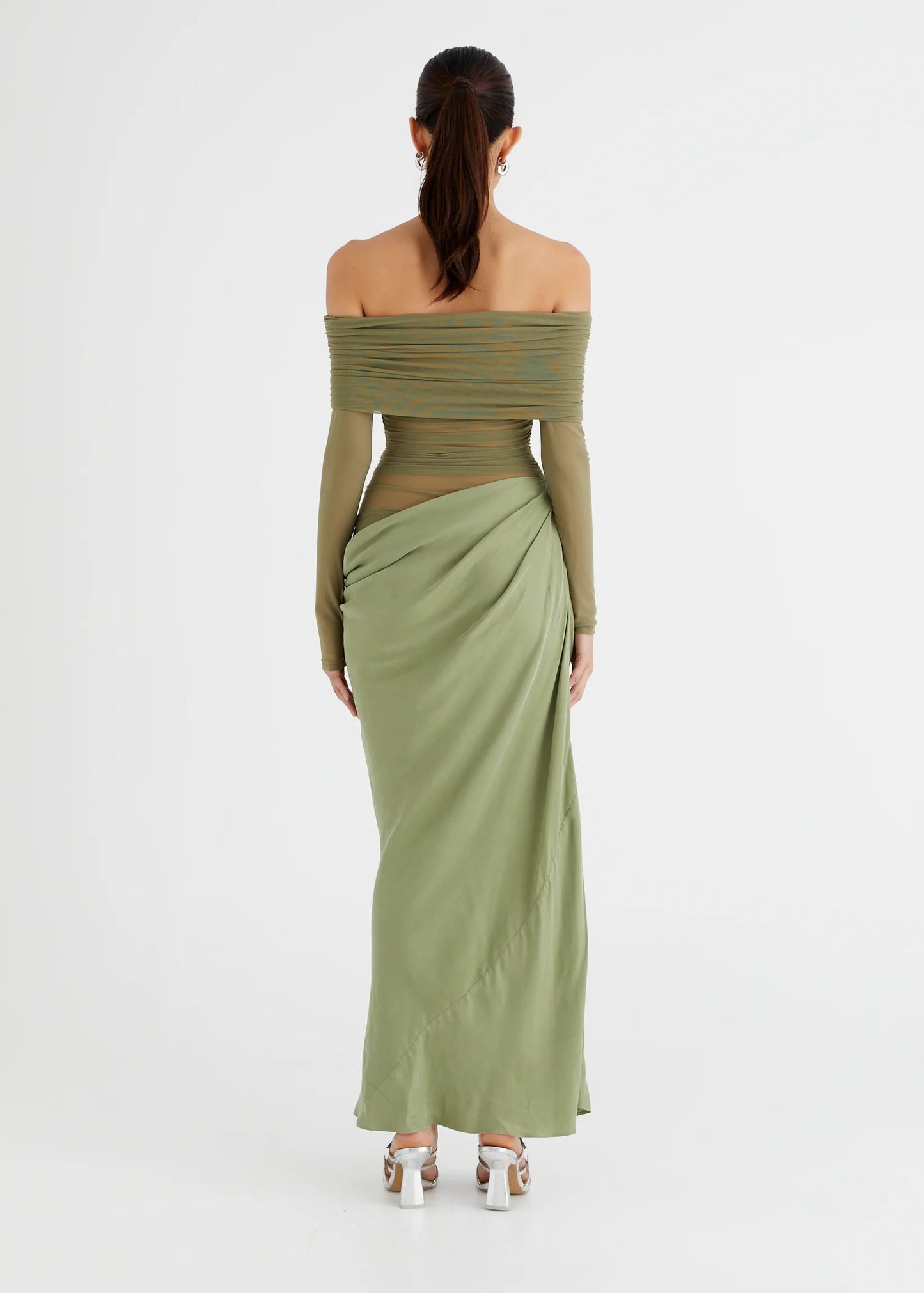 YASMIN OFF SHOULDER MAXI PISTACHIO- need info