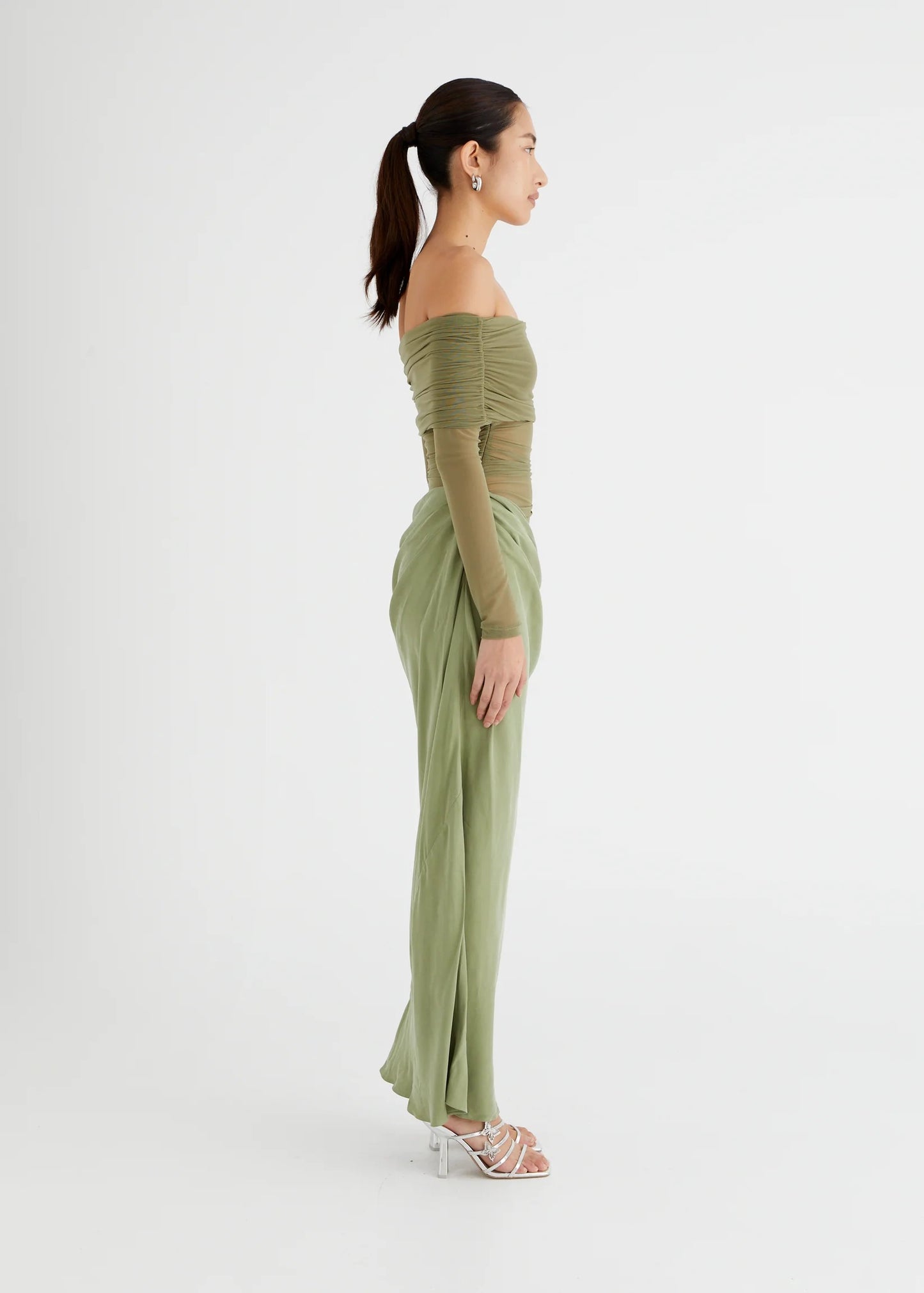YASMIN OFF SHOULDER MAXI PISTACHIO- need info