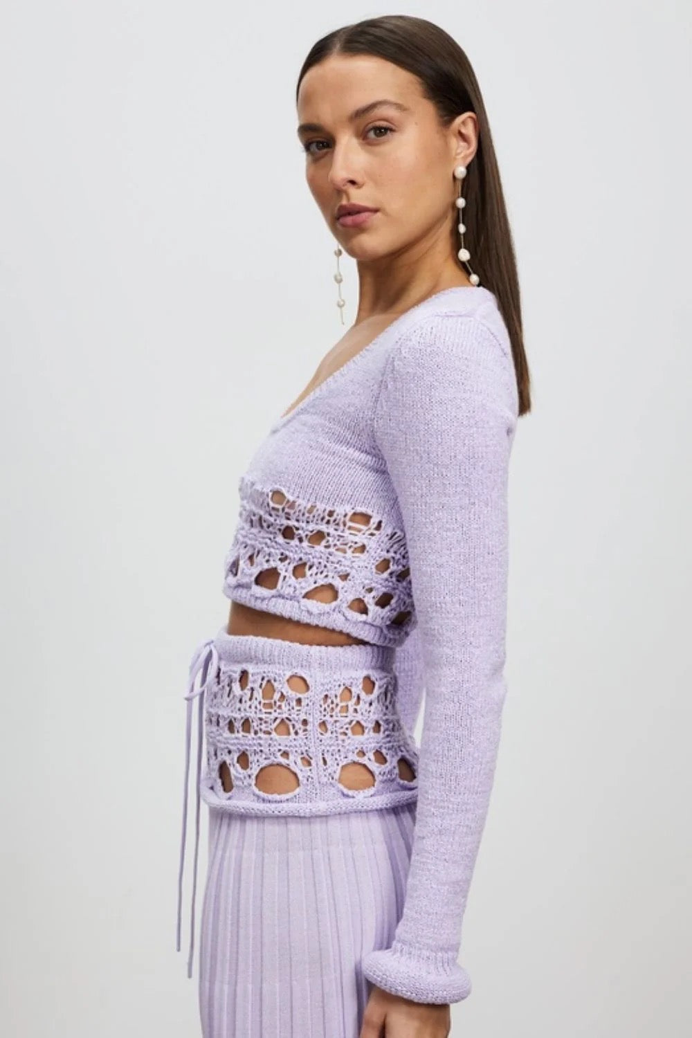 CROCHET LONG SLEEVE KNIT SET LILAC