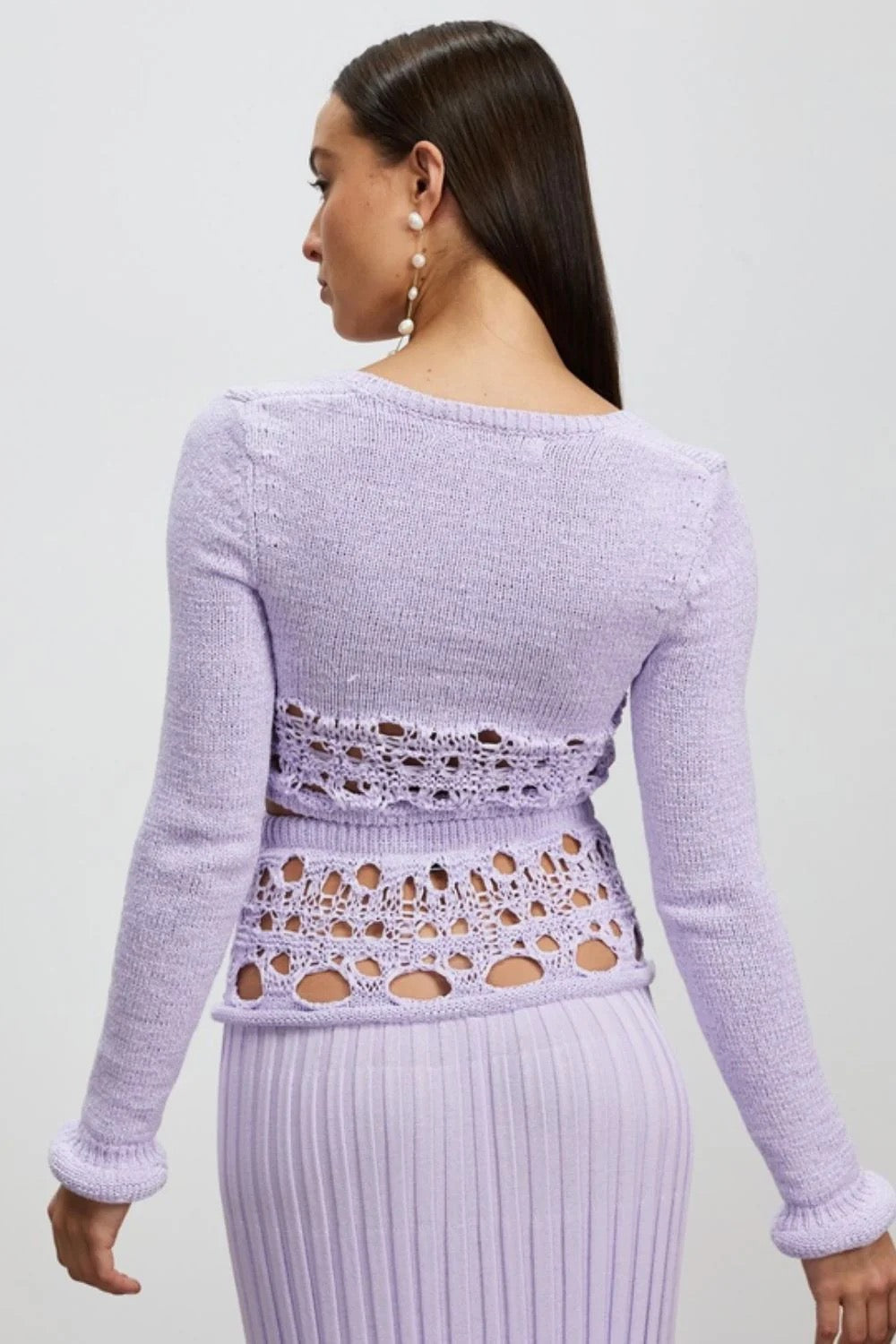 CROCHET LONG SLEEVE KNIT SET LILAC