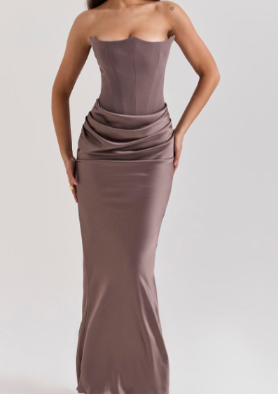 PERSEPHONE STRAPLESS CORSET DRESS STONE