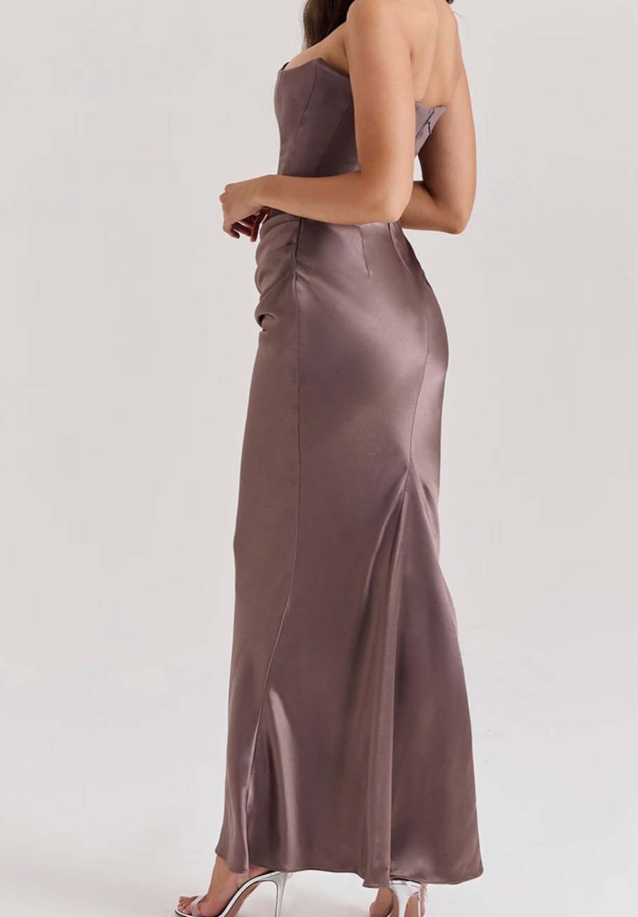 PERSEPHONE STRAPLESS CORSET DRESS STONE