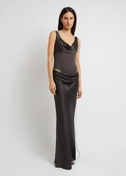 SHEER TORSO DRESS - CHARCOAL