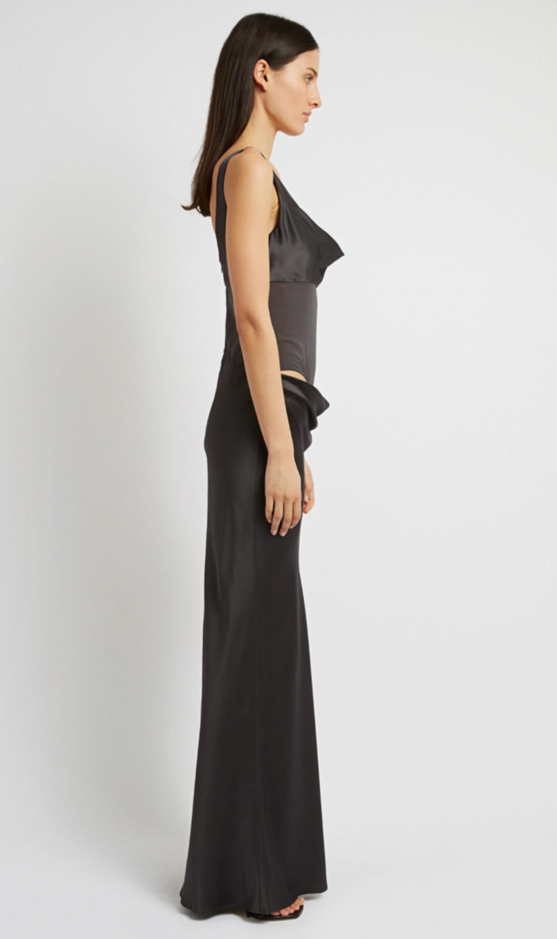 SHEER TORSO DRESS - CHARCOAL