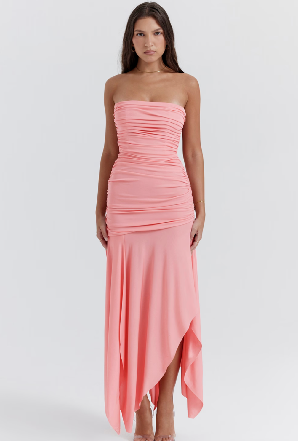 IVANA GATHERED ASYM DRESS APRICOT