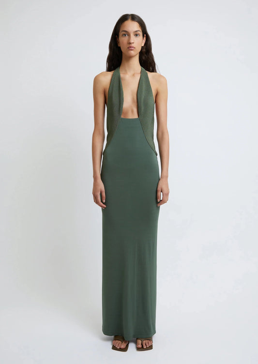TAILORED SLOPED HALTER DRESS GREEN
