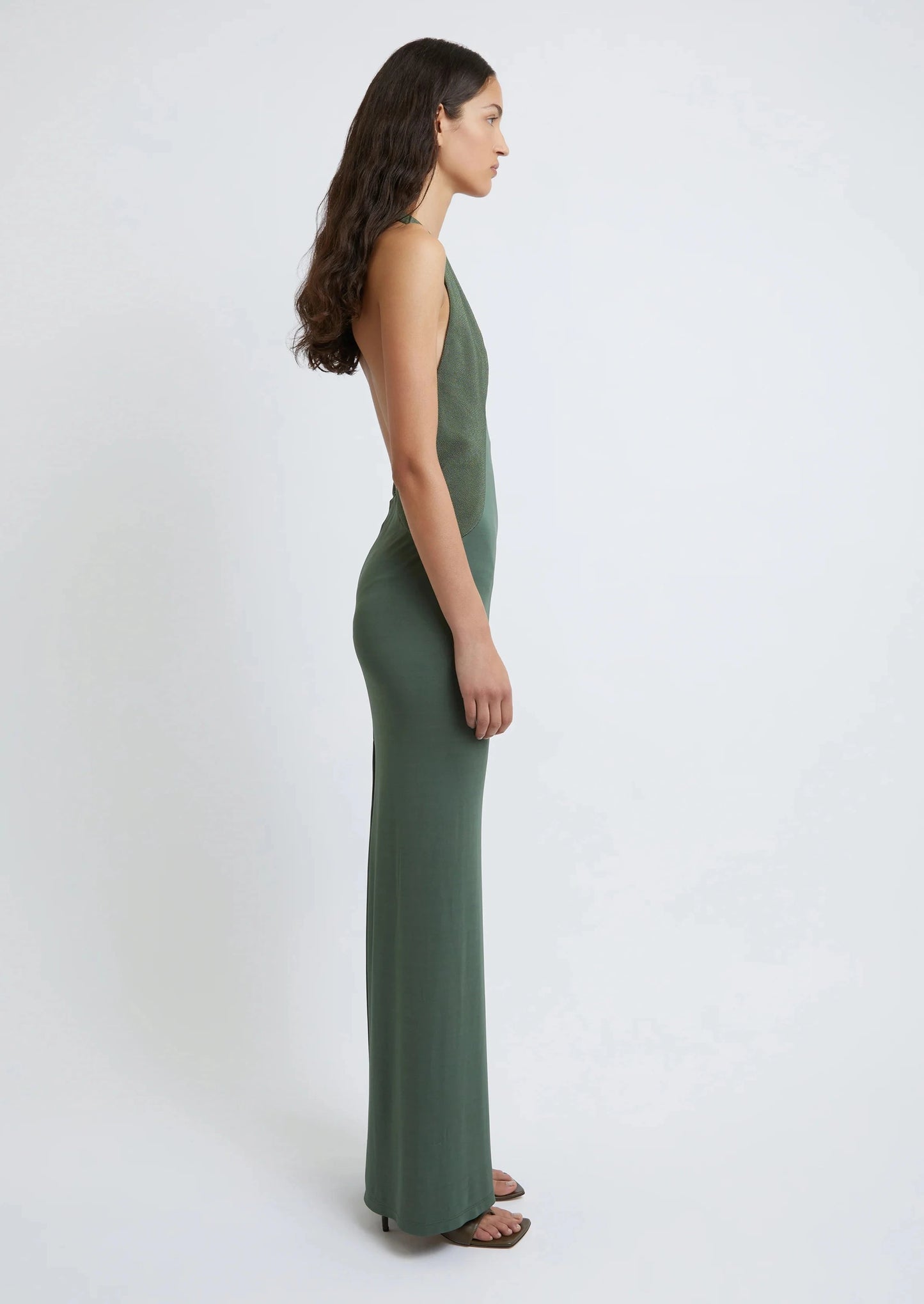 TAILORED SLOPED HALTER DRESS GREEN