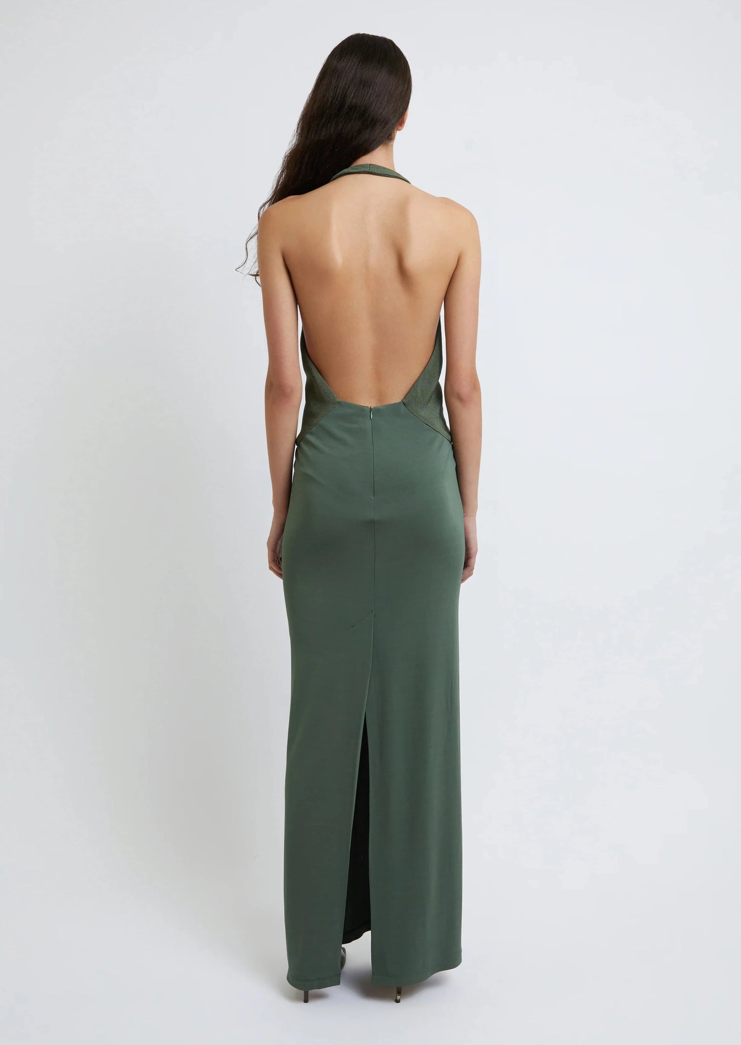 TAILORED SLOPED HALTER DRESS GREEN