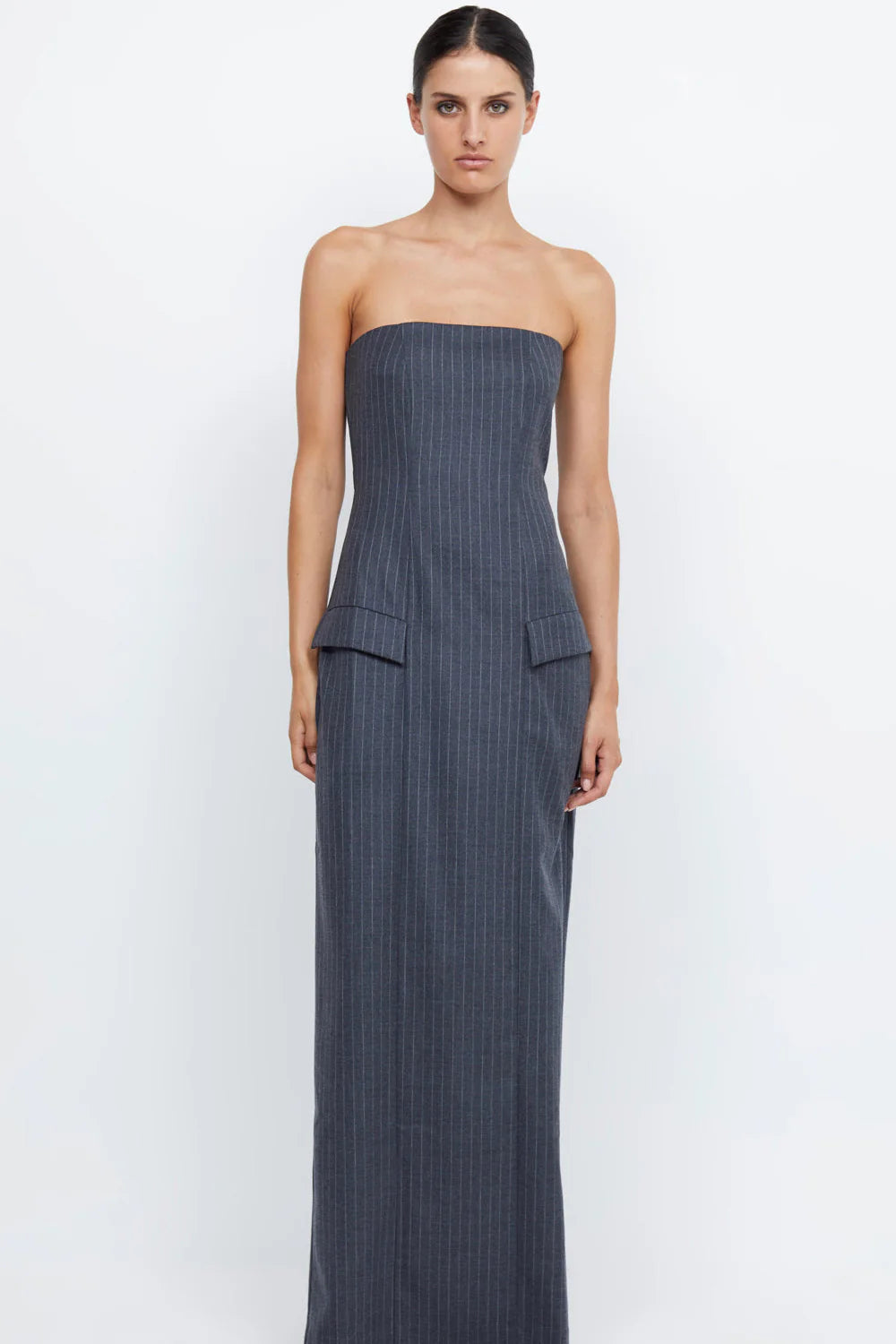 PINE STRAPLESS PINSTRIPE MAXI