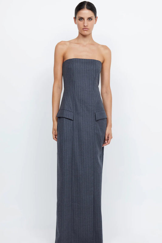 PINE STRAPLESS PINSTRIPE MAXI