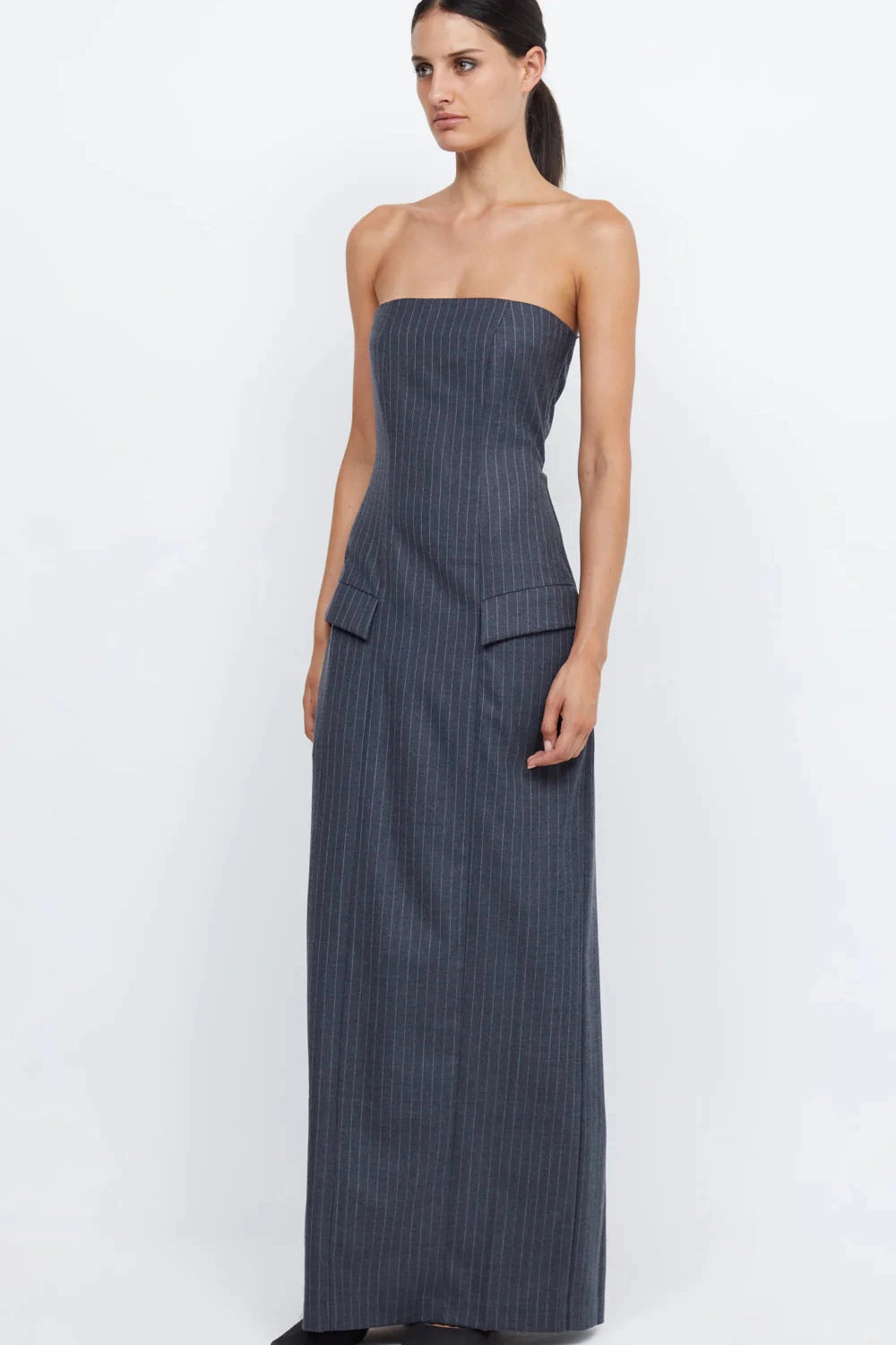 PINE STRAPLESS PINSTRIPE MAXI