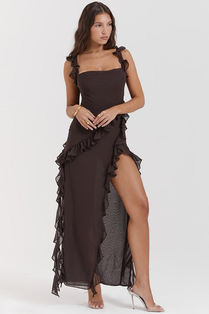 ARIELA RUFFLE MAXI SOFT ESPRESSO