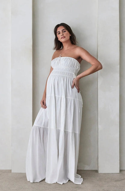 SHIRRED STRAPLESS GOWN- need info