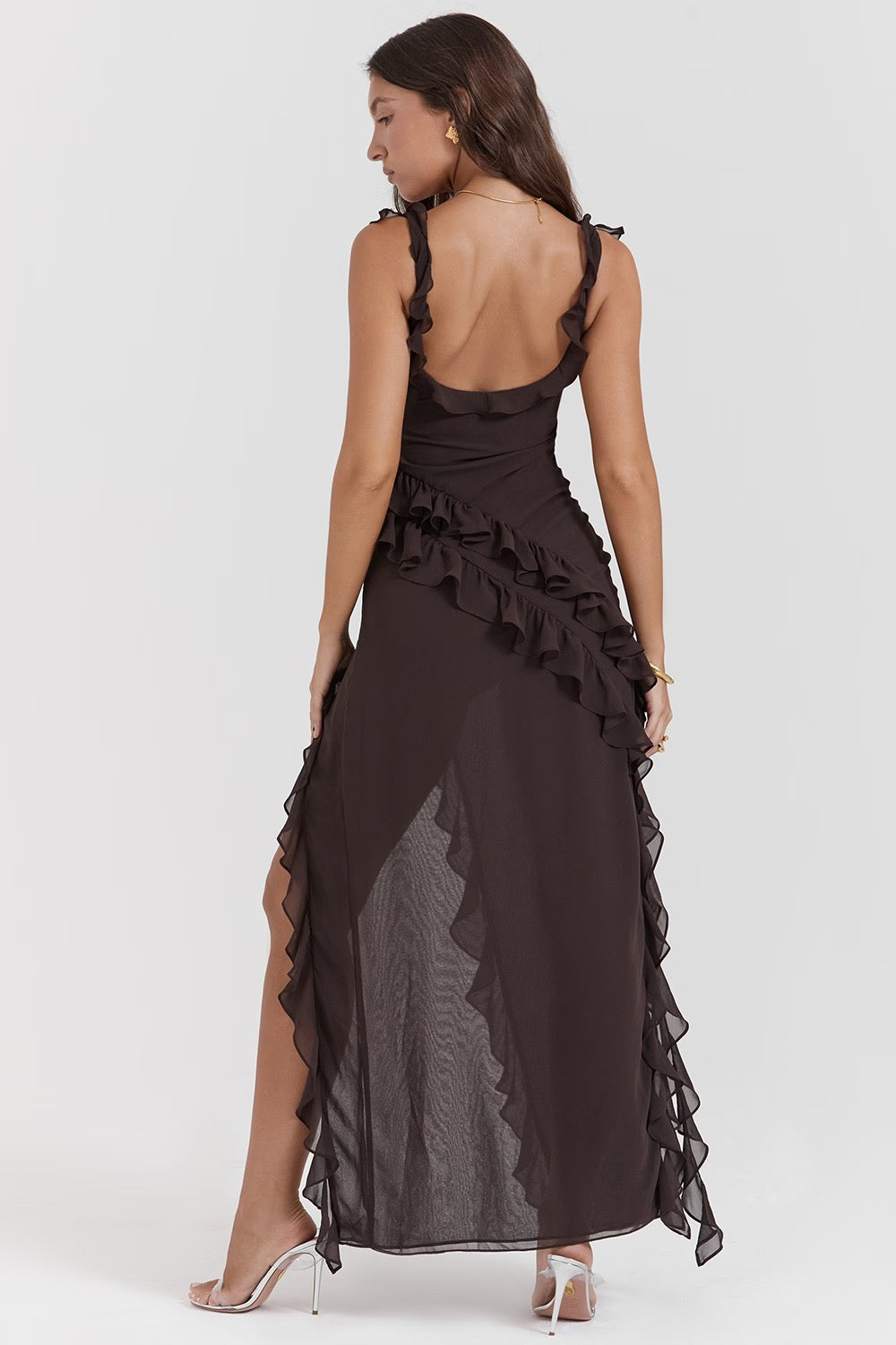 ARIELA RUFFLE MAXI SOFT ESPRESSO