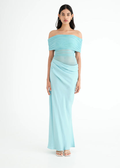 NICO OFF SHOULDER MAXI AQUA -need info