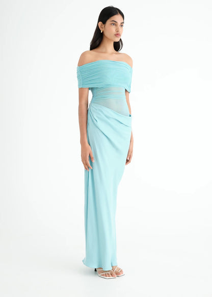 NICO OFF SHOULDER MAXI AQUA -need info