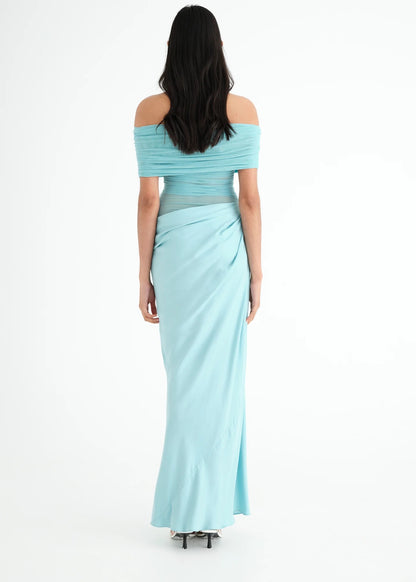 NICO OFF SHOULDER MAXI AQUA -need info