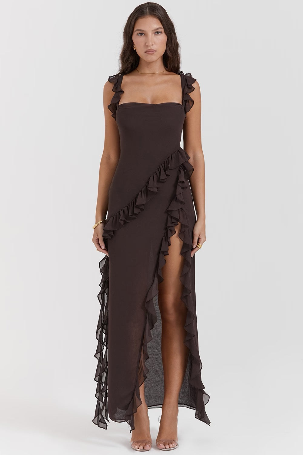 ARIELA RUFFLE MAXI SOFT ESPRESSO