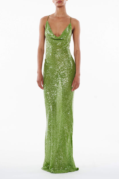 GAIA SEQUIN DRESS GREEN- need info